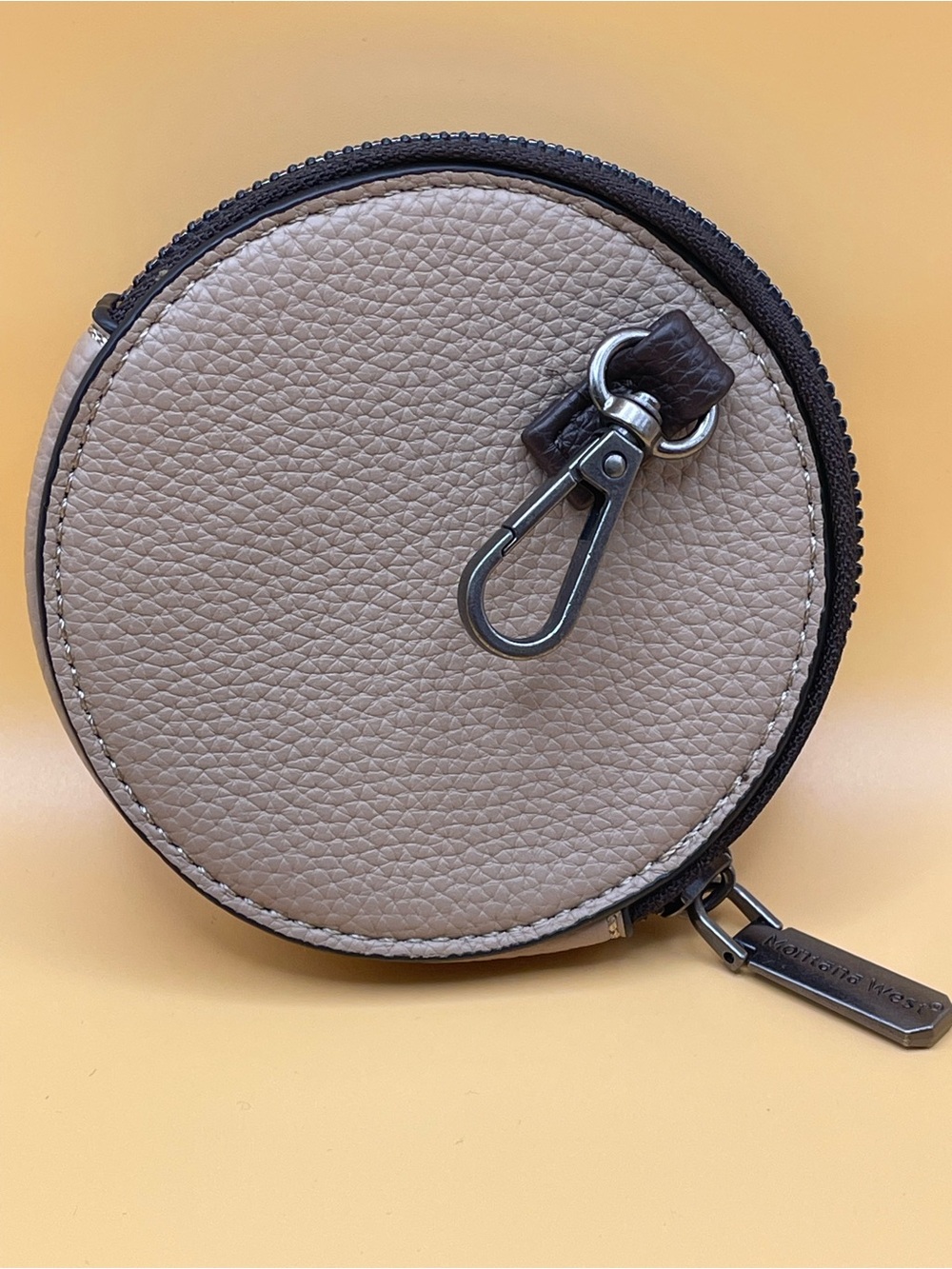 Montana West Round Pebbled PU Leather Round Zip Coin Pouch Taupe (4" x 1" x 4")